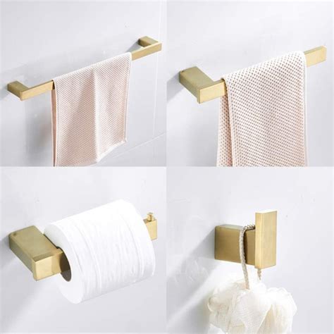 Qianxi Brushed Gold Bathroom Accessory Set 4 Pieces Bathroom Hardware