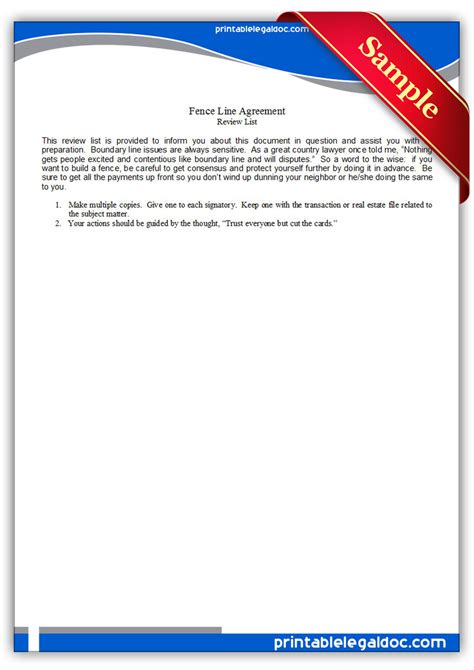 Free Printable Fence Line Agreement Form GENERIC