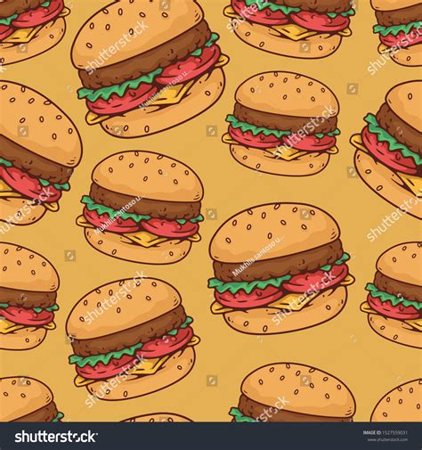 Seamless Burger Pattern Vector Illustration Stock Vector Royalty Free