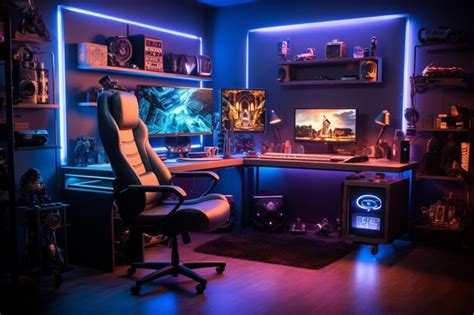 Premium Photo | Interior of gaming room setup with neon lights