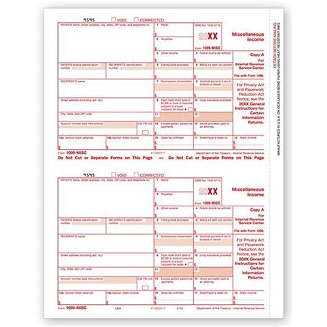 1099 Misc Income Form Federal Copy A 2 Per Page 1000 Sheets Per