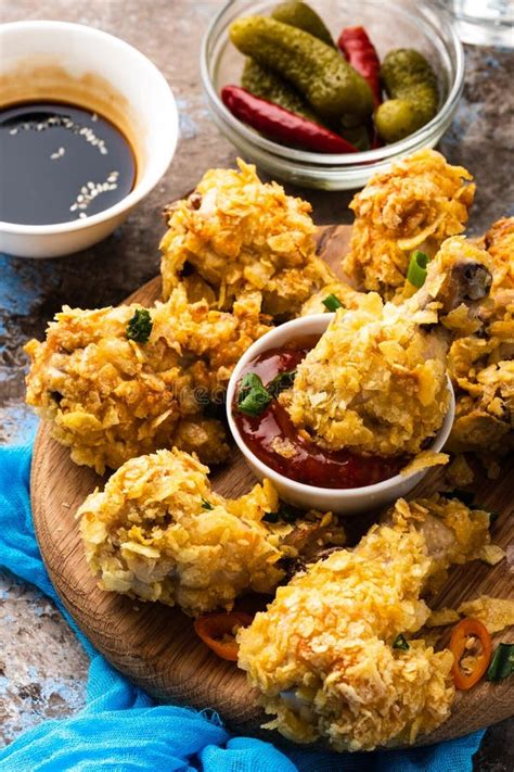 Chicken Wings In Breading. Deep Fried Chicken Wing. American Foo Stock