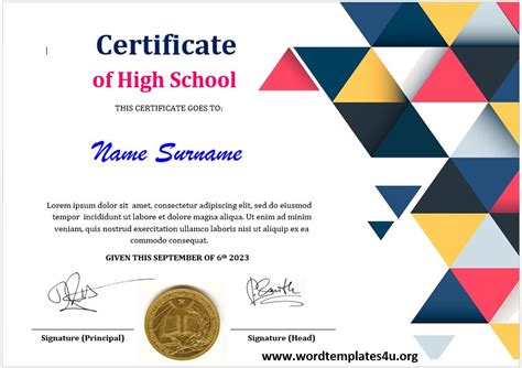 High School Certificate Templates - Word Templates