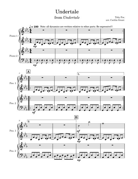 Undertale Toby Fox Sheet Music For Piano Piano Duo Musescore