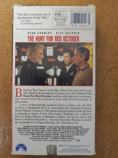 1990 The Hunt For Red October Vhs Movie Red Tape Sean Connery Alec