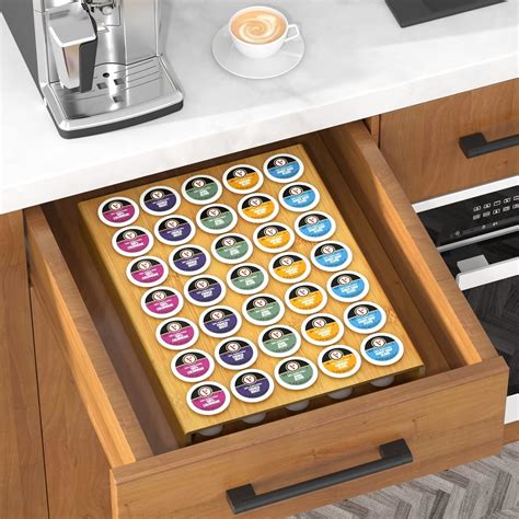 Aitee Bamboo K Cup Drawer Organizer K Cup Organizer Tray For Drawer Or