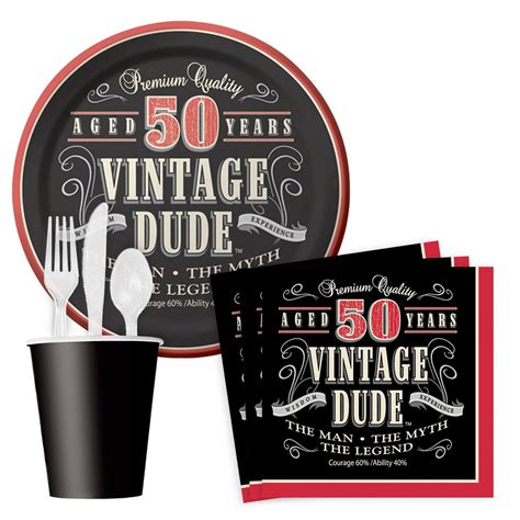 Vintage Dude 50th Birthday Party Standard Tableware Kit Serves 8