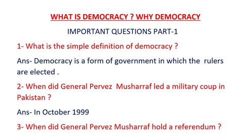 Political Science Class 9th What Is Democracy Why Democracy Question Set 1 Youtube