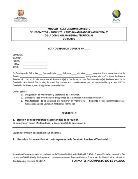 Formato Acta De Nombramiento De Estructura Interna De Comisión