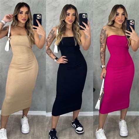 Vestido Feminino Midi Tomara Que Caia Tubinho B Sico Reto Anarruga