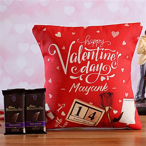 Buy Send V Day Personalised Cushion And Cadbury Bournville Online Fnp