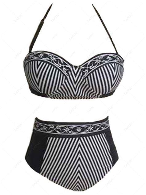 Black Caged Front Bikini Set Swimwear Bikinis Striped Bikini Sets Hot