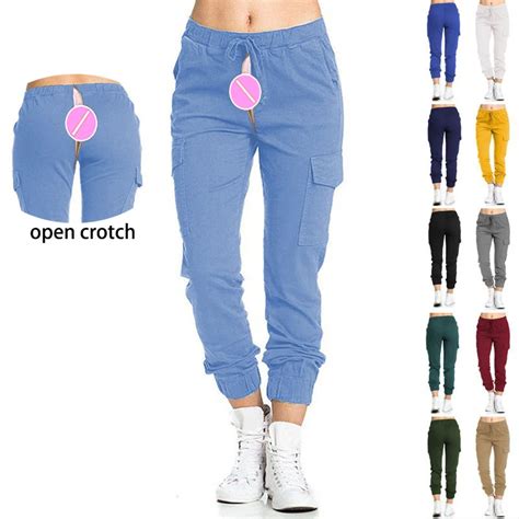 Invisible Open Crotch Outdoor Sex Pants Women Multi Pocket Workwear