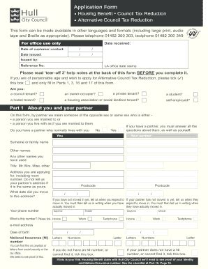 Fillable Online Hullcc Gov Housing Benefit And Council Tax Reduction