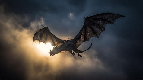 Premium Ai Image A Dragon Flying Through The Clouds With The Sun