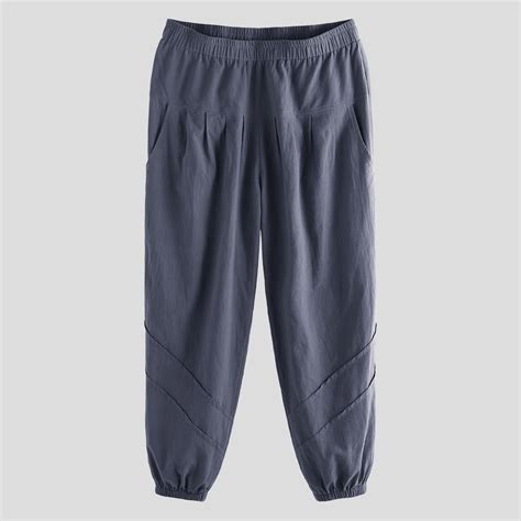 Mens 100 Cotton Solid Color Elastic Waist Jogger Casual Pants