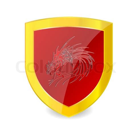 Red dragon on the red emblem and gold ... | Stock vector | Colourbox