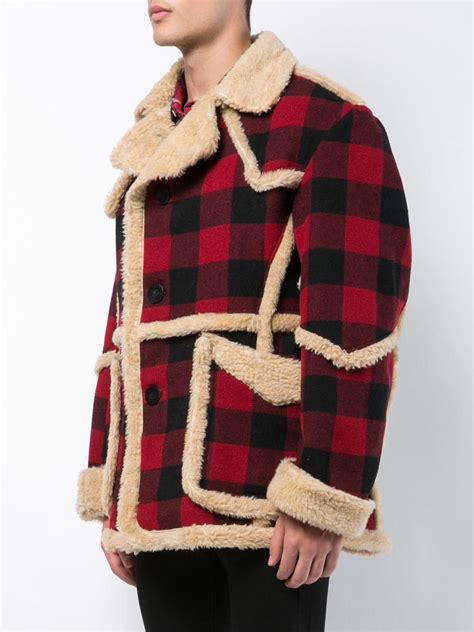 R13 Wool Shearling Lined Plaid Jacket In Red For Men Lyst