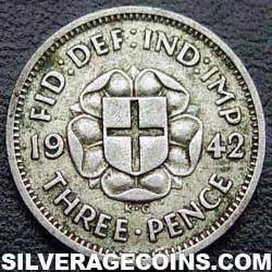 1942 George VI British Silver Threepence Silveragecoins