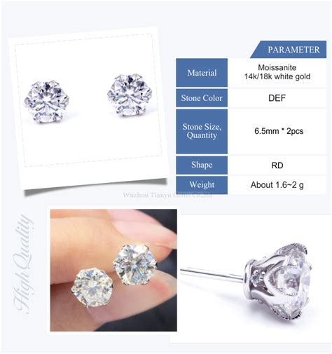 Tianyu Customized K K White Gold Prongs Earring Ct Round Heart