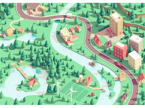 Small town | Illustrators, City illustration, Low poly art