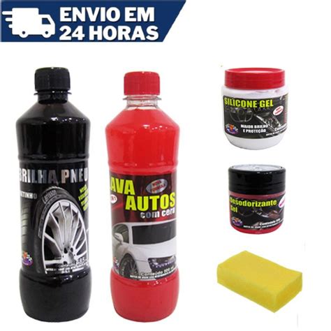 Kit Limpeza Automotiva Carro E Moto Shampoo Pretinho Limpa Pneu