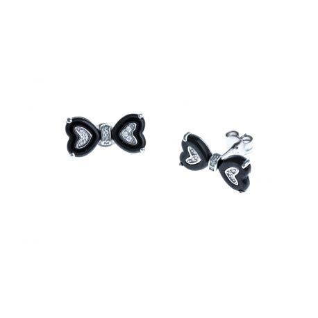 Boucles d oreille argent rhodié 2 8g n ud papillon céramique noire