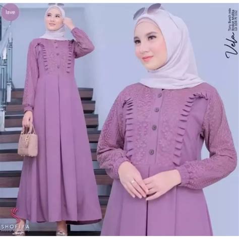 Jual Gamis Vela Crinkle Mix Brokat Kekinian Dress Wanita Terbaru Dress