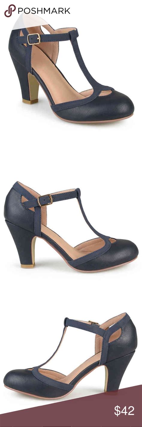 Journee Collection T Strap Olina Heels Navy Blue T Strap Journee