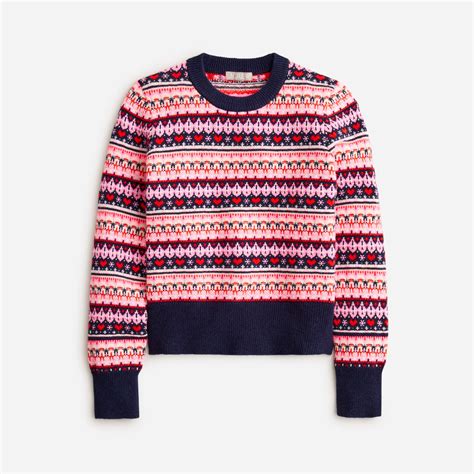 J Crew Shrunken Fair Isle Crewneck Sweater For Women