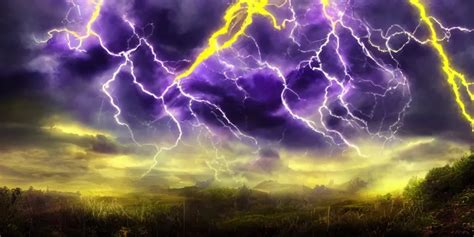 a purple wizard casting spells and yellow thunders | Stable Diffusion