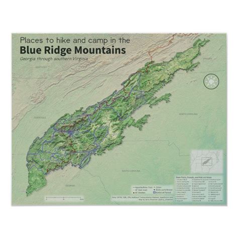 Map of southern Blue Ridge Mountains Poster | Zazzle | Blue ridge ...