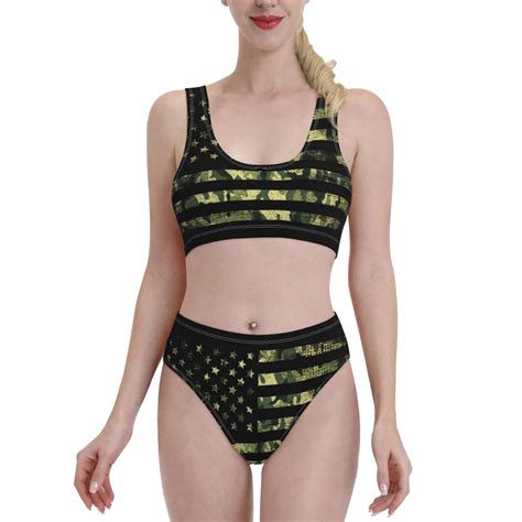 Lukts Women High Waisted Bikini Set American Flag Camo Swimsuit Piece Bathing Suit Tummy