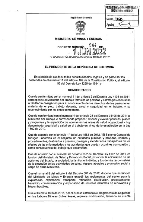 Decreto 944 De 2022 Por El Cual Se Modifica El Decreto 1886 De 2015