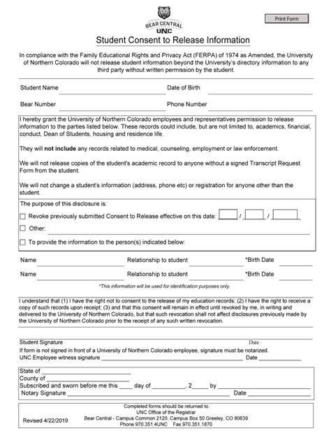 UNC FERPA Student Consent To Release Information 2019 2022 Fill And