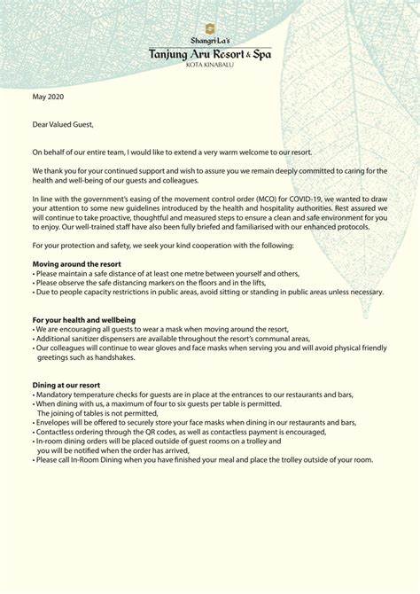 Shangri La S Tanjung Aru Resort Spa Welcome Letter By Shangri La