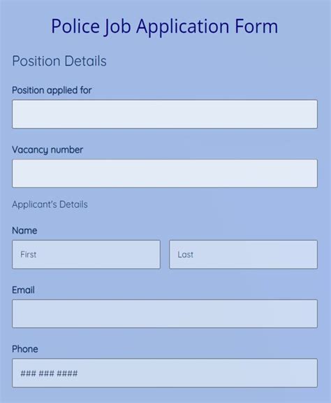 Online Police Job Application Form Template 123FormBuilder