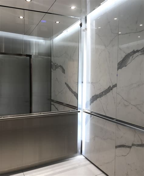 Marble Elevator Wall Panels With Led Light Feature Integrated Into The