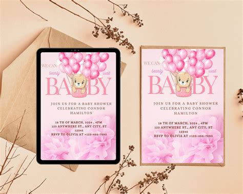 Editable Teddy Bear Hot Air Balloon Bear Theme Baby Shower Etsy