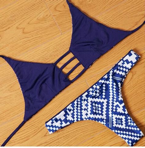 Cute Blue Geometric Two Sides Wear Two Piece Bikini On Luulla