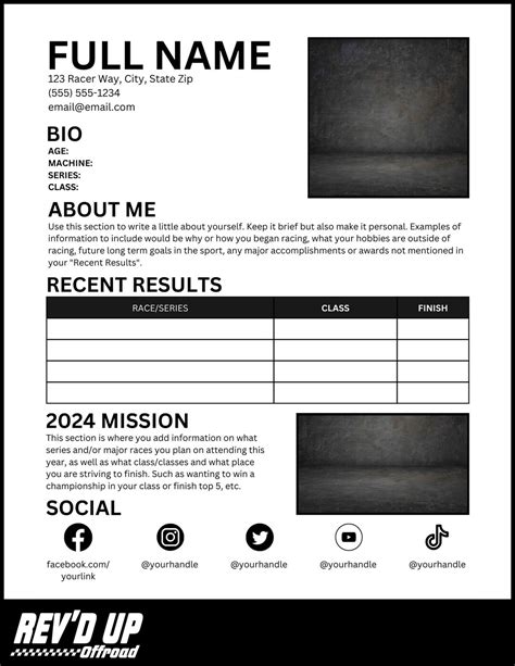 Simple Offroad Racing Resume Template Etsy