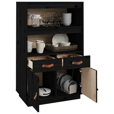 Buffet Haut Noir X X Cm Bois Massif De Pin Salalis Sp