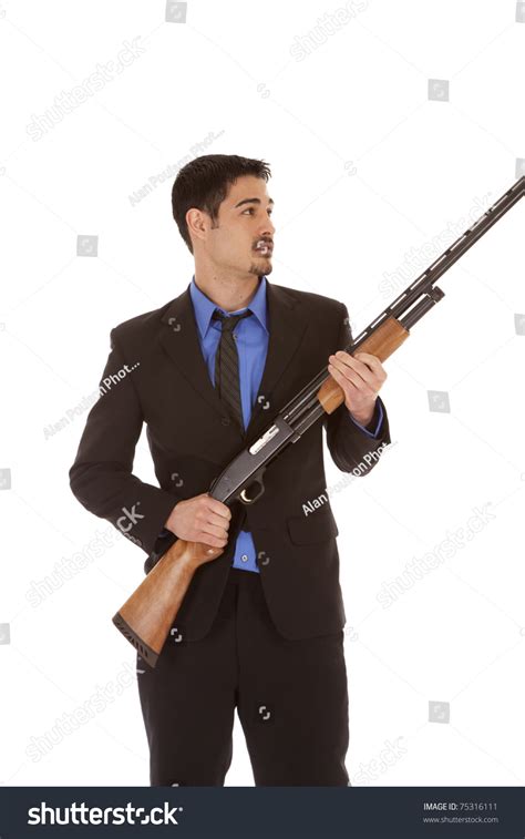 Man Suit Holding Shotgun Stock Photo 75316111 Shutterstock