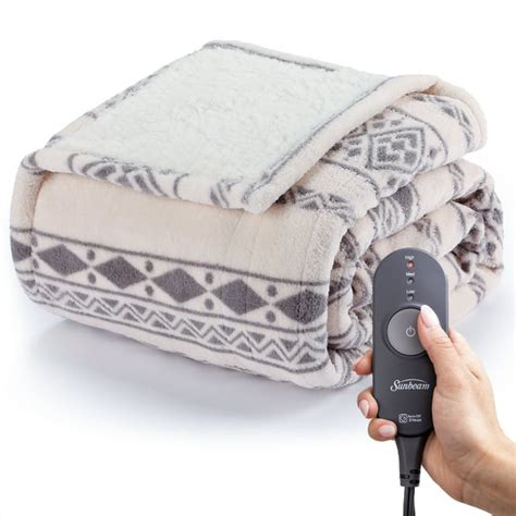 Sunbeam Heated Electric Throw Blanket Microplush Boho 50 X 60