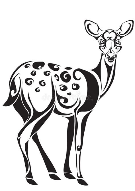 Female Stylized Deer Without Horns In A Black Outline Isolated Object