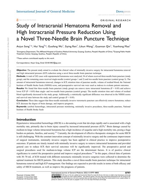 (PDF) Study of Intracranial Hematoma Removal and High Intracranial ...