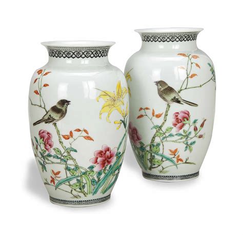 A Chinese Pair Of Enameled Porcelain Vases Republic Period Early 20th Century Christie S