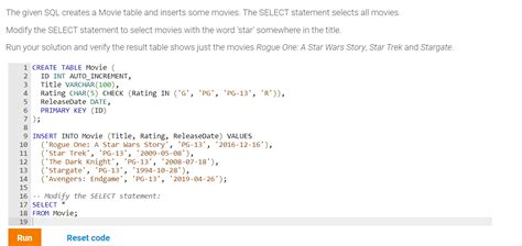 Solved The Given Sql Creates A Movie Table And Inserts Some Free