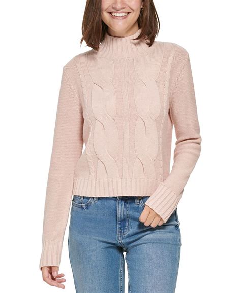 Calvin Klein Jeans Womens Mock Neck Cable Knit Sweater Macys