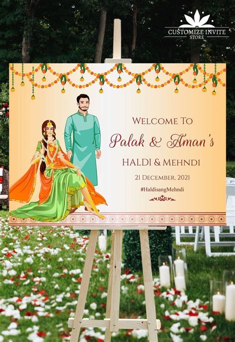 Floral Haldi Mehndi Signage Board Indian Decor Sign Halid Mendhi